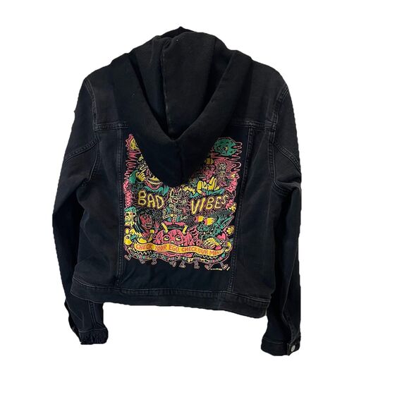 H&M Jackets & Blazers - H&M Black Denim Jean Bad Vibes Check Your Ego Graphic Jacket Womens Size L